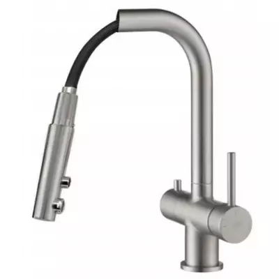 Bateria trójdrożna z wyciąganą wylewką stal Apala